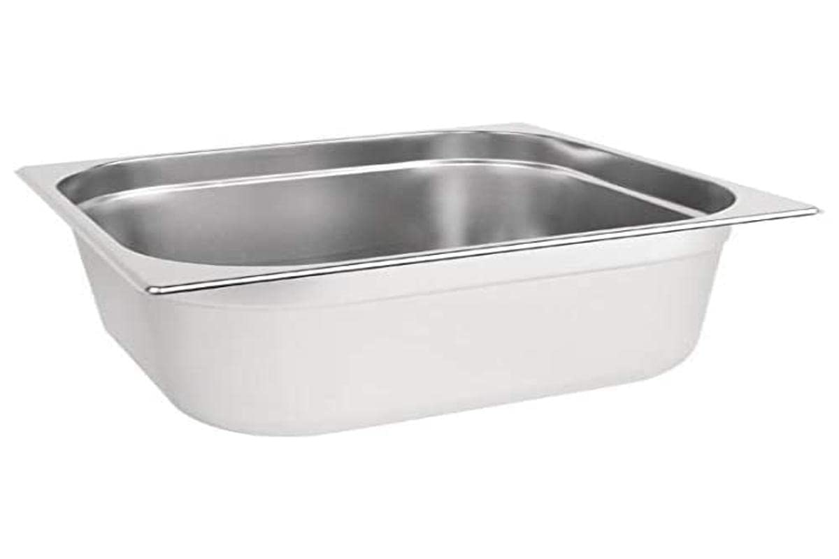 Vogue Stainless Steel 2/3 Gastronorm Tray 150 mm Deep, Silver, Capacity: 13 Litre, 2/3 GN Gastronorm Pan, Food Safe Steel, Stackable, Lid Sold Separately, K814