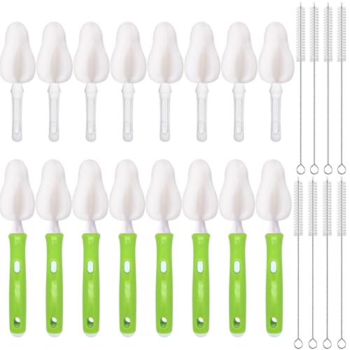 Image of INVODA 24 PCS Sponge Nipple Bottle Brushes, Baby Bottle Brush with 8 PCS Nipple Cleaner, 8 PCS Replacement Heads and 8 PCS Straw Brushes (White)