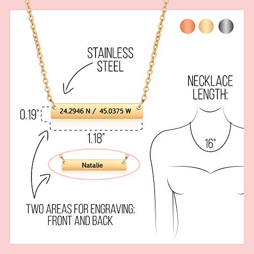 Personalized bar necklace for women, custom engraved stainless steel name plate necklace gift gold, silver and rose gold for mothers day, coordinates, dates, roman numeral, friendship, christmas3