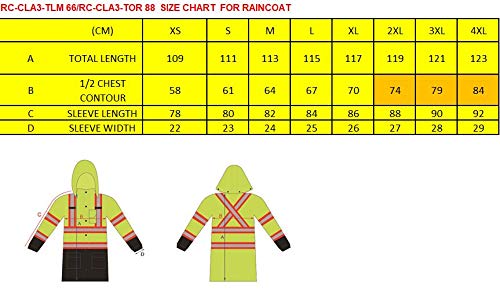 Rk Safety Rc-Cla3-Tlm66 Class 3 Rainwear Reflective Hi-Viz Black Bottom Long Rain Coat With X Pattern (Large, Lime) #TOP2