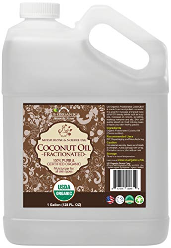US Organic Fractionated Coconut MCT Oil Bulk Pack, USDA Certified Organic, Non-GMO, Perfect for massage, carrier oil for DIY blends, Hair, Skin care. 100% Pure, Hexane-Free, Size for DIY and small manufacturers (128 oz (1 Gallon))