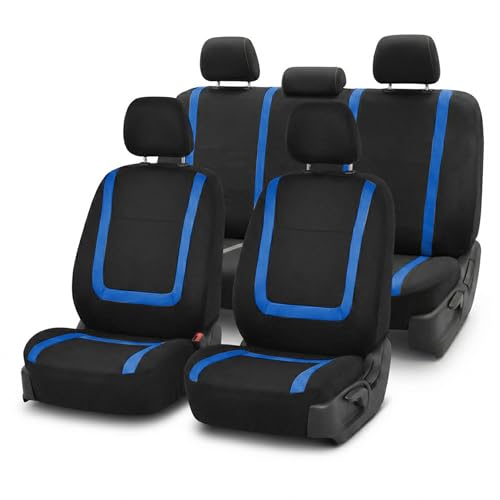 Image of FH Group Car Seat Covers Full Set Cloth - Universal Fit Automotive Seat Covers, Low Back Front Seat Covers, Solid Back Seat Cover, Washable Car Seat Cover for SUV, Sedan and Van Blue