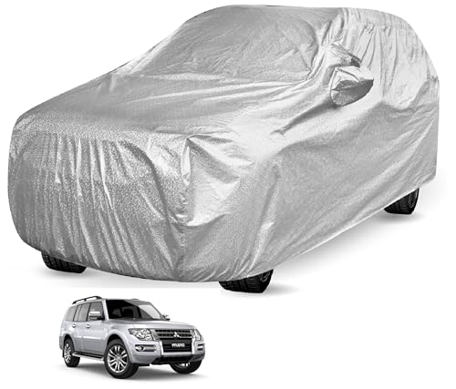 Image of Auto Hub Waterproof Car Cover Compatible with Mitsubishi Pajero Old with Mirror Pocket, Soft Cotton Lining, Waterproof Pajero Car Cover- Metallic Silver