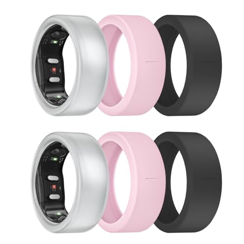 MAKCPOIMER 3/6 Pack Ring Cover for RingConn Gen 2 Air, Elastic Silicone Ring Protector for RingConn Gen 2/1 Working Out Accessories Men Women (6P-2Pink+2Clear+2Black, S (7/8/9/10/11))