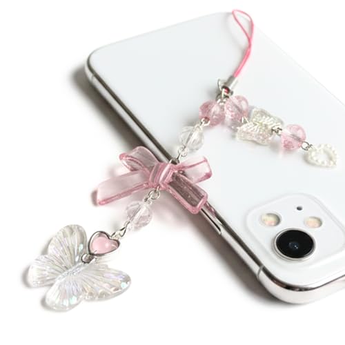 Image of SNOWY SHOP Korean Silver Bow Phone Charm - Cute Heart & Starfish Pendant | Aesthetic Korean Mobile Chain, Bag Hanging & Keychain Jewelry for Girls & Women