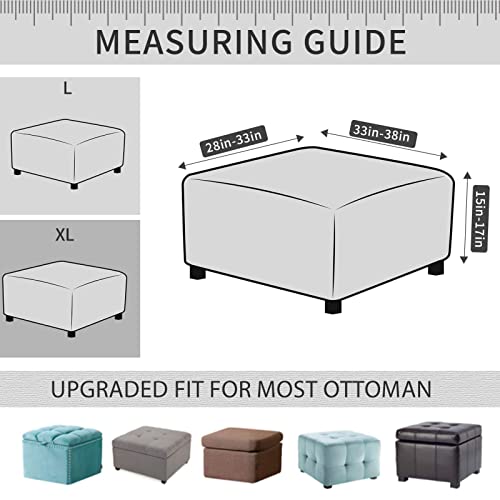 Recyco Stretch Ottoman Cover Rectangle Storage Stool Slipcovers With Elastic Band, Footrest Protector With Spandex Jacquard Fabric (Beige，X-Large) #TOP2