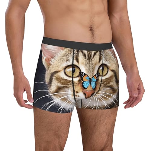 Cute Kitten Butterfly Mens Underwear Boxer Briefs With Contour Pouch Soft Stretch Boxer Briefs Breathable Boxers 7