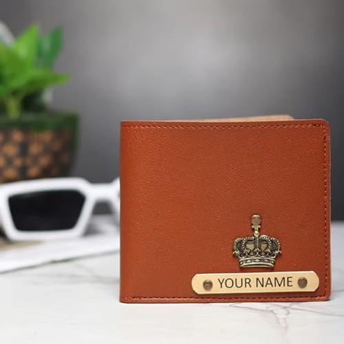 Image of TCG Personalized Name & Charm Imported Leather Mens Wallet | Gifts for Men Husband Boyfriend Employees Clients Colleagues Friend (TAN)