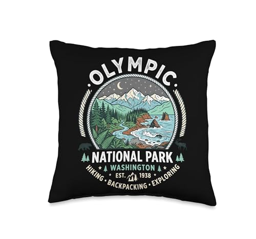 Olympic National Park Washington Vintage Mountain Coast Seal Throw Pillow