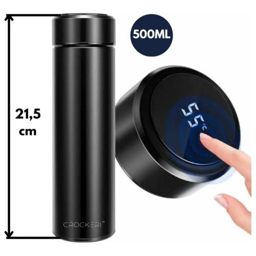 Garrafa Térmica De Inox Café, Água Quente e Frio C/Sensor De Temperatura Em Led 500 ML Parede Dupla
