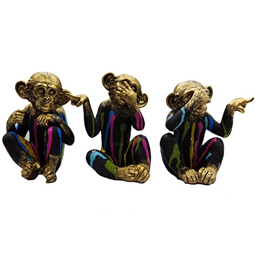 Pevfeciy 3 Singes de la Sagesse, Singe Statue Decoration Interieur Figurines de Petits, Gorille Statue en résine Objet Decoration Design H-15cm