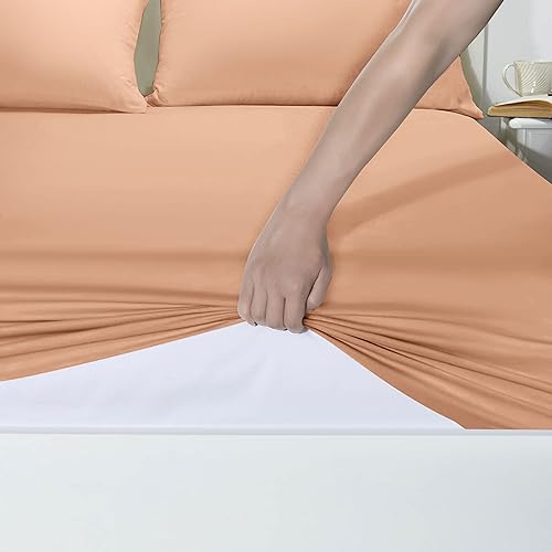 Yorkshire Bedding King Size Fitted Sheets 25 Cm Deep Peach Bed Sheet with Elastic Corners Soft Brushed Microfiber Fabric Breathable Shrinkage & Fade-Resistant Bedsheets - Image 4