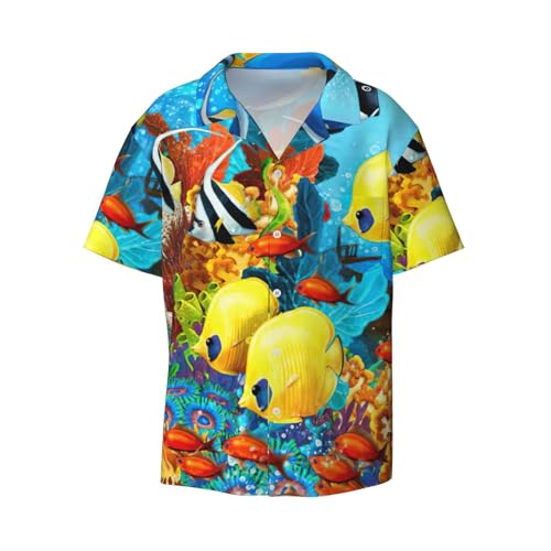 Chemise vacances homme manches courtes boutonnée imprimé poisson et mer