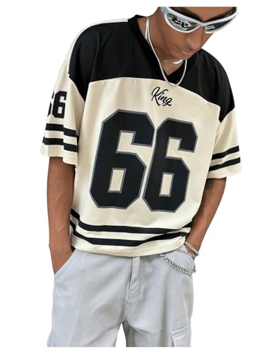 SOLY HUX Men's Jersey Shirts Number Graphic V Neck Drop Shoulder Short Sleeve Loose Streetwear Tee Tops