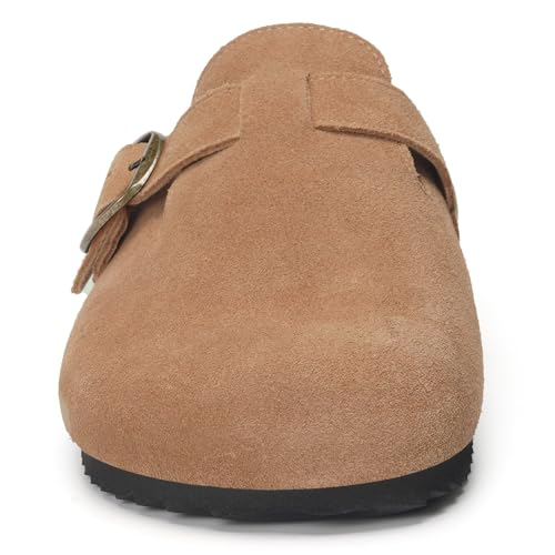 Image of ZUSERIS Suede Clogs for Women Men Wide Width Leather Mules | Soft Cork Footbed,Arch Support,Comfort Potato Shoes