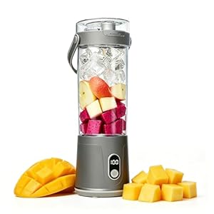 Tragbarer Mixer, 600ml Smoothie Maker to Go, Portabler Elektrischer Saftpresse mit 12 Klingen Edelstahl, Leistungsstarker Elektrischer USB-Entsafter mit Digitalanzeige für Reisen Büro Zuhause Sport