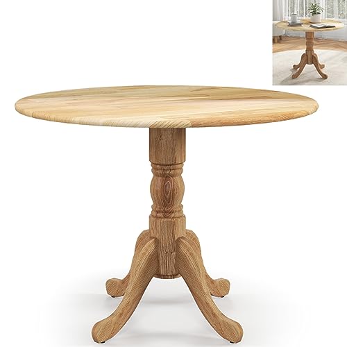 Mesa de comedor redonda de madera de caucho de 100 cm, con patas de pedestal, almohadillas ajustables para los pies, mesa de comedor de 4 plazas, muebles para el hogar, comedor, sala de estar,