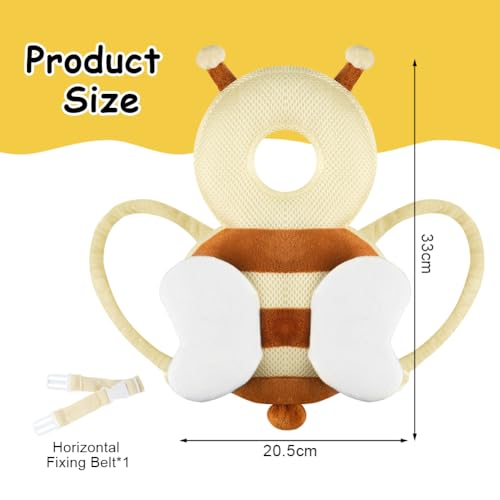 Vicloon Baby Kopfschutz, Verstellbare Schutzkissen Baby, Atmungsaktive Baby Head Schutzpolster für Kinder 4-24 Monate, Einstellbare Säugling Kissen Rucksack mit Knieschützer (Beige Biene)