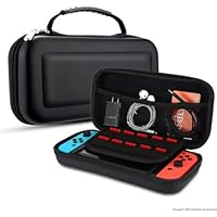 Case Capa Protetora Compatível com Nintendo Switch OLED, Estojo EVA Rígido com Alça, Compartimentos para Cartões de Jogo, Acessórios e Forro Interno Macio Antirrisco