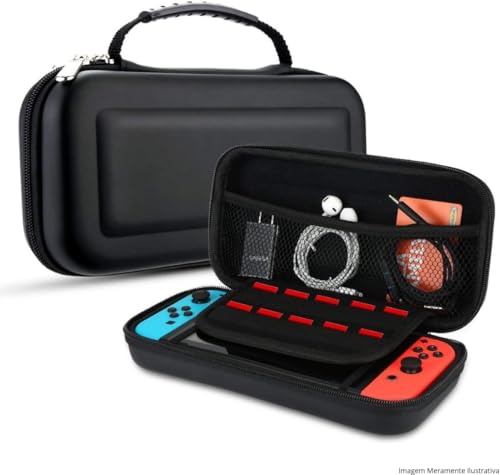 Case Capa Protetora Compatível com Nintendo Switch OLED, Estojo EVA Rígido com Alça, Compartimentos para Cartões de Jogo, Acessórios e Forro Interno Macio Antirrisco