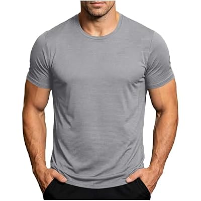 Men's Seamless Gym Workout T-Shirts Basic Comfort Crewneck Quick Dry Tee Shirt Plus Size Athletic Tops L-5XL Gray
