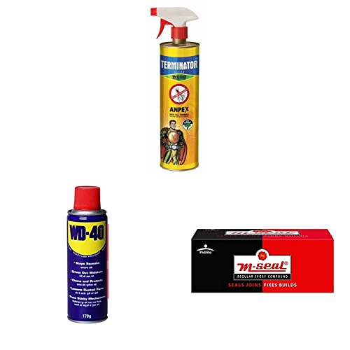 Image of Pidilite Terminator Eco-Friendly Wood Preservative Spray (1 Ltr)&Pidilite WD-40, Multipurpose Spray, 170g&Pidilite M-Seal Regular Epoxy Compound Adhesive (Putty) 1Kg