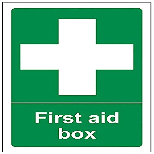Image of V Safety First Aid Box Sign - 100mm x 150mm - 1mm Rigid Plastic