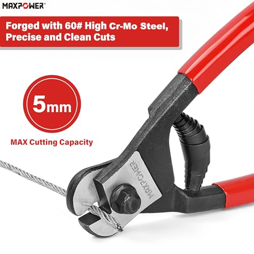 Image of MAXPOWER Wire Cutter, 8-Inch Wire Rope Cutters for Steel Wire, Wire Seals, Aircraft Bicycle Cable, Cable Cutter Cuts Up to /₆₄ inch(5mm)