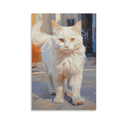 Toile moderne de chat blanc pour créer une ambiance sereine dans votre chambre