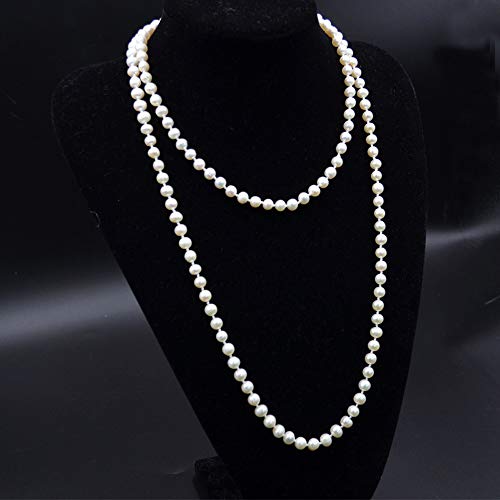 JKJF 1920s Pearls Beads Necklace, Fashion Imitation Faux Pearls Long Necklace Flapper Beads Retro Costume Jewelry - 60 Inches Length4
