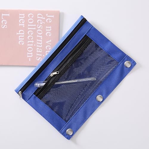 Image of Pencil Pouch for 3 Ring Binder - 3 Hole Zipper Pen Case Bag Holder Bulk Accessories Clear Window Aesthetic Organizer Pockets