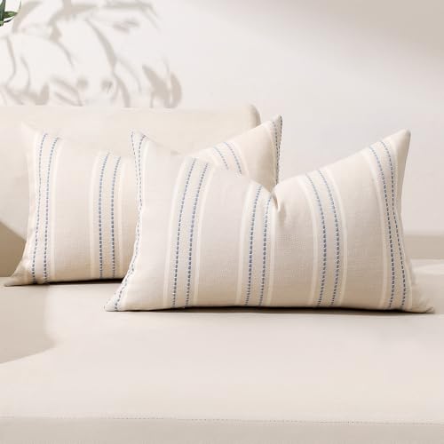 Image of Hckot Throw Pillow Covers 12x20 Set of 2 Blue Pillow Covers Farmhouse Decorative Pillows Textured Linen Square Cushion Covers for Sofa Couch Bed Living Room Decor(Dusty Blue)