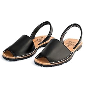 Avarcas dames lederen sandalen plat Menorquinas zwart 35 36 37 38 39 40 41 42