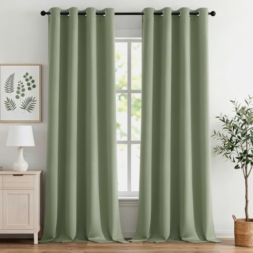 Woaboy Rideau Occultant Vert Sauge Lot de 2 à Oeillets Thermique 140x225 cm