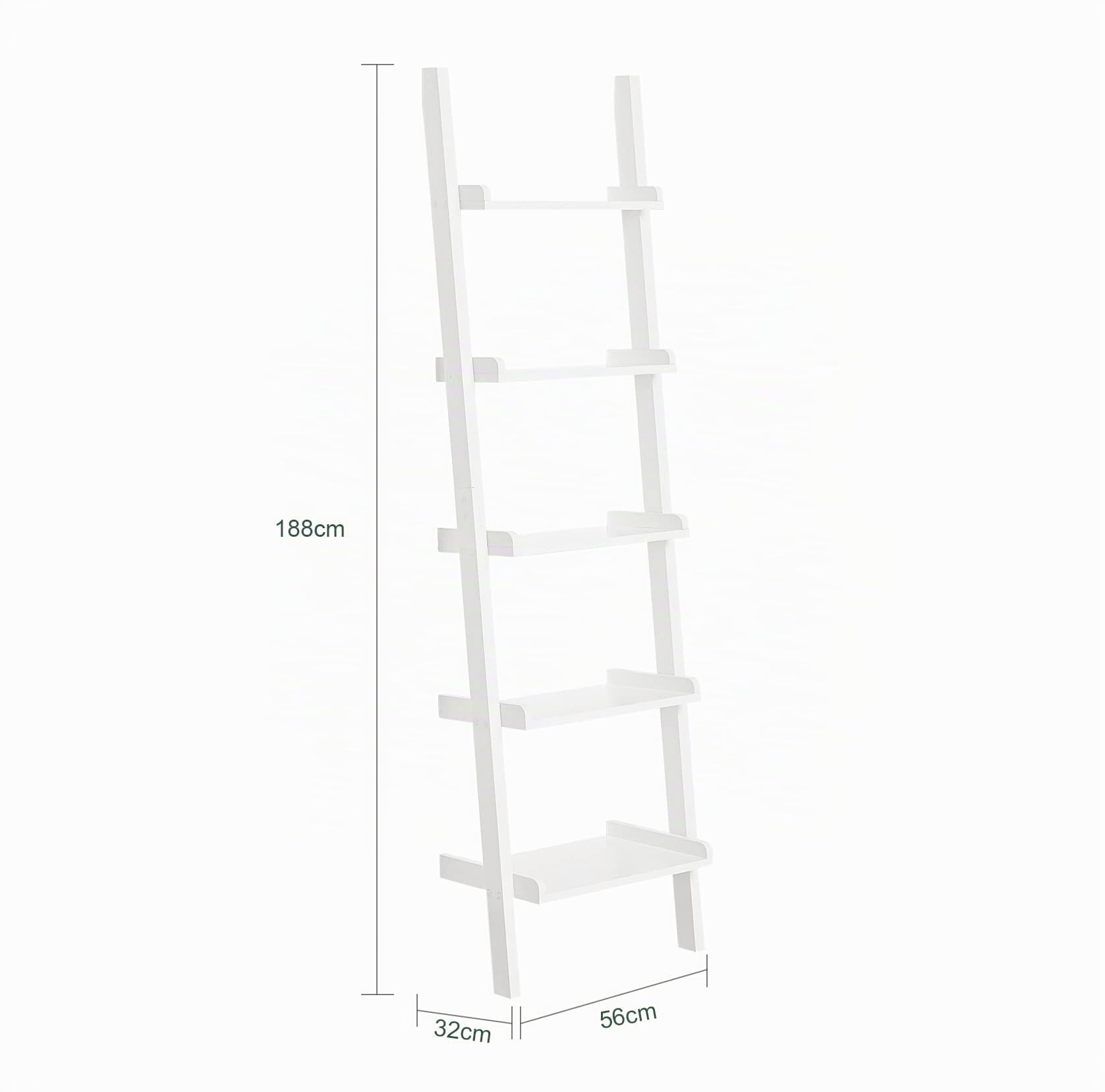 SoBuy FRG17-W Leiterregal mit 5 Ebenen Standregal Bücherregal Badregal Wandregal weiß BHT ca. 56x189x32,5cm