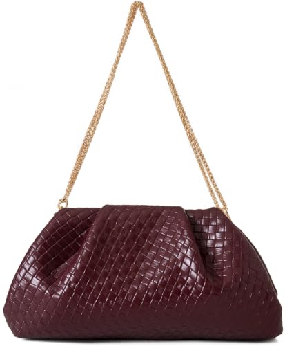 Image of Women's Woven Evening Bag Ruched Dumpling Clutch Purse Detachable Chain Crossbody Bag