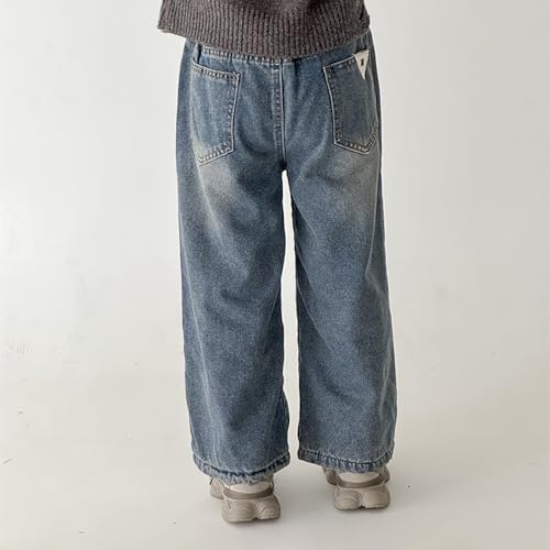 Girls Cute Wide Leg Jeans Kids Oversized Elastic Waist Denim Pants with Pockets Y2K Skater Streetwear 3-14 Years4