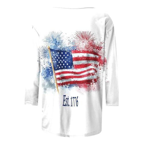 Image of Fourth of July Shirts for Women 3 /4 Sleeve Summer Tops American Flag Print T Shirt Patriotic 4th of July Shirts 2025