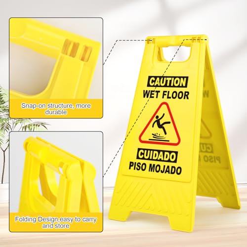XPCARE Wet Floor Sign，Collapsible Bilingual Caution Wet Floor Sign, Double-Sided A-Frame Safety Caution Sign Commercial, 17.5 Inches, Yellow(2 PACK) - Thumbnail 3