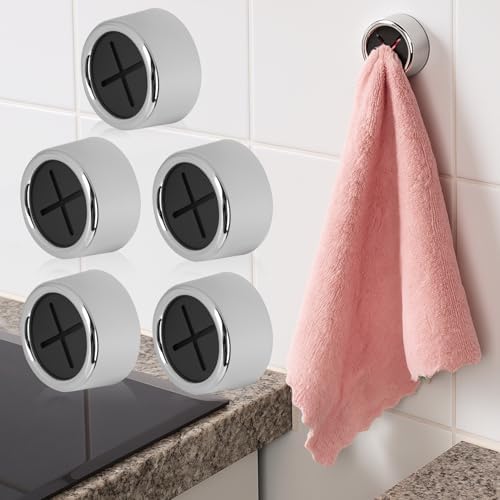 5 Pieces Adhesive Kitchen Towel Hooks, Round Snap Hooks for Bathr...