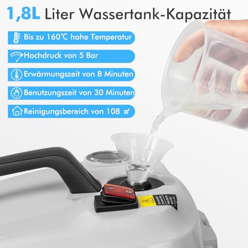 COSTWAY Myjka parowa 2000 W, ciśnienie pary: maks. 5 bar, temperatura do 160 ℃, wydajność powierzchniowa: 108 m², zbiornik 1,8 l, czas nagrzewania: 8 min, urządzenia parowe z 13 akcesoriami i kablem
