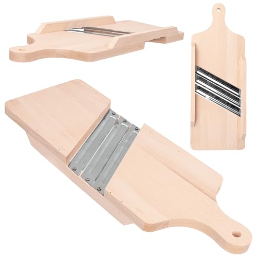 KADAX Gemüsehobel aus Holz, Krauthobel mit 3 scharfen Edelstahlklingen, Gurkenhobel, traditioneller Kohlhobel, Küchenhobel für Gemüse, Gurkenreibe...