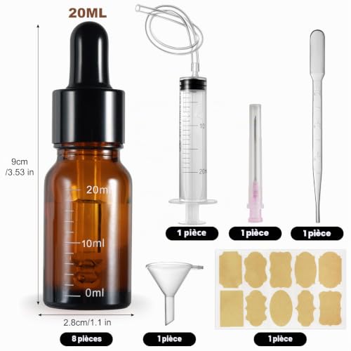 Realure 8 Pcs Ambré Flacon Huile Essentielle Vide avec Pipette Verre 20ml – vue 2