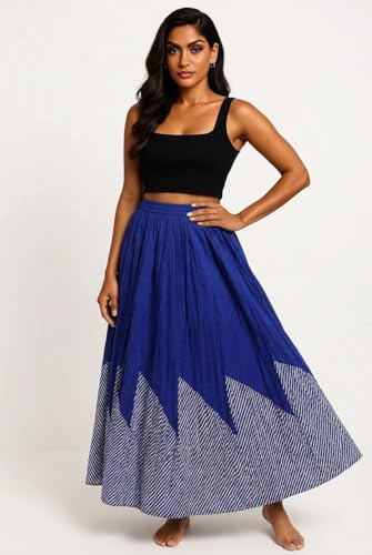 Image of Premium Long Skirt | Stylish Long Crushed Cotton & Unique Prints | Floor Length Skirt for Women | Elastic Waist Premium Maxi Skirt - Comfortable Casual Wear