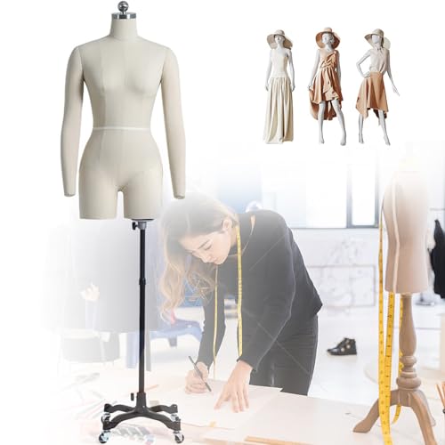 Maniquí ajustable con forma de vestido con ruedas, maniquí corporal para costura, costura y exhibición de joyas, con brazos
