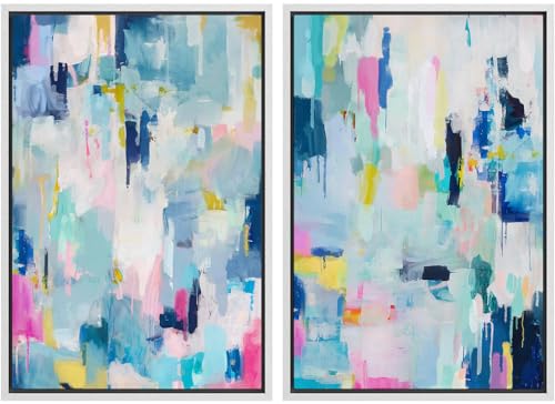 SIGNLEADER Framed Canvas Print Wall Art Vibrant Abstract Expressionist Multicolored Dynamic Brushwork Illustrations Modern Art Decorative Relax/Calm for Living Room, Bedroom, Office - 24""x36""x2 White