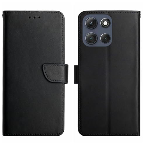 Coque Motorola Moto G86 5G en cuir véritable élégante noire avec support