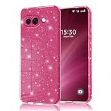 Eherui Custodia con glitter per Google Pixel 9a, in silicone e TPU, anti-impronte, resistente agli urti, sottile, antigraffio, anticaduta, per Google Pixel 9a, rosa viola