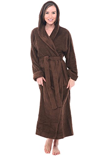 Alexander Del Rossa Womens Turkish Terry Cloth Robe, Long Cotton Hooded Bathrobe, Large XL Chocolate Brown (A0127WCTXL)