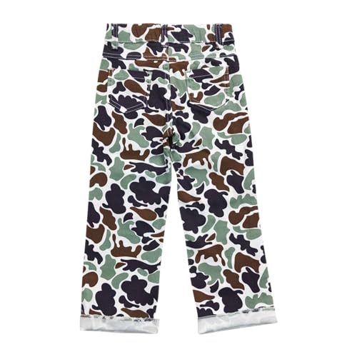 P0413 Todder Western Green camo Ripped Buttons Zipper Straight Kids Girl Jeans Pants3
